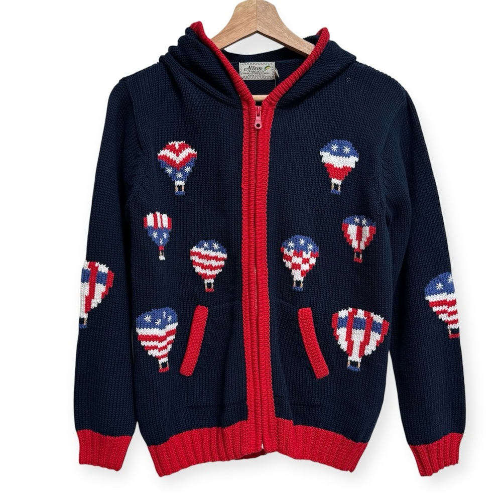 Allem Hand Made in Peru 100% Cotton Hot Air Balloon Zip Up Hooded Cardigan M